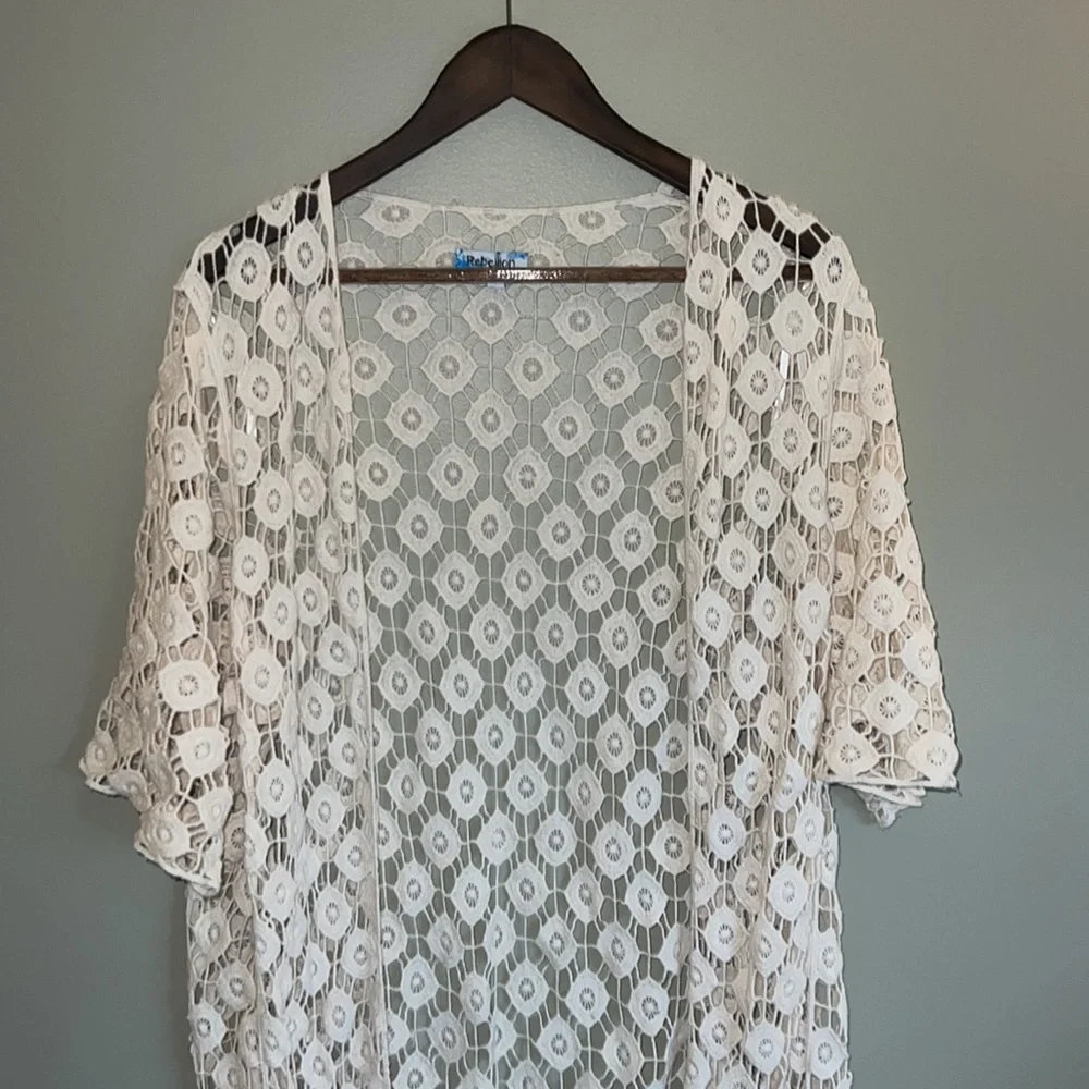 Lace/Woven Cardigan or Beach Coverup - Picture 4 of 6